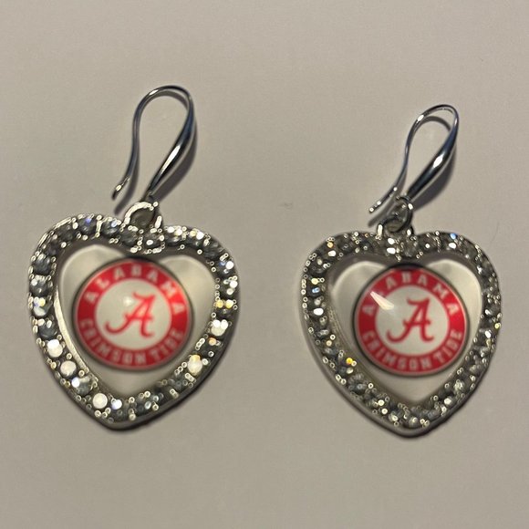 ALABAMA CRIMSON TIDE NCAA Fashion Dangle Rhinestone Heart Earrings NEW!!! - Picture 3 of 3